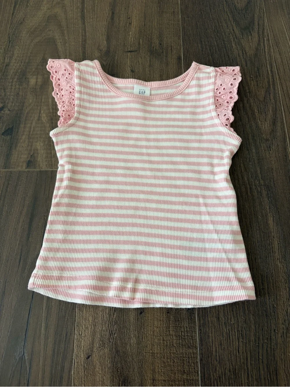 Baby Gap Pink and White Striped Tank with Eyelet Flutter Sleeves